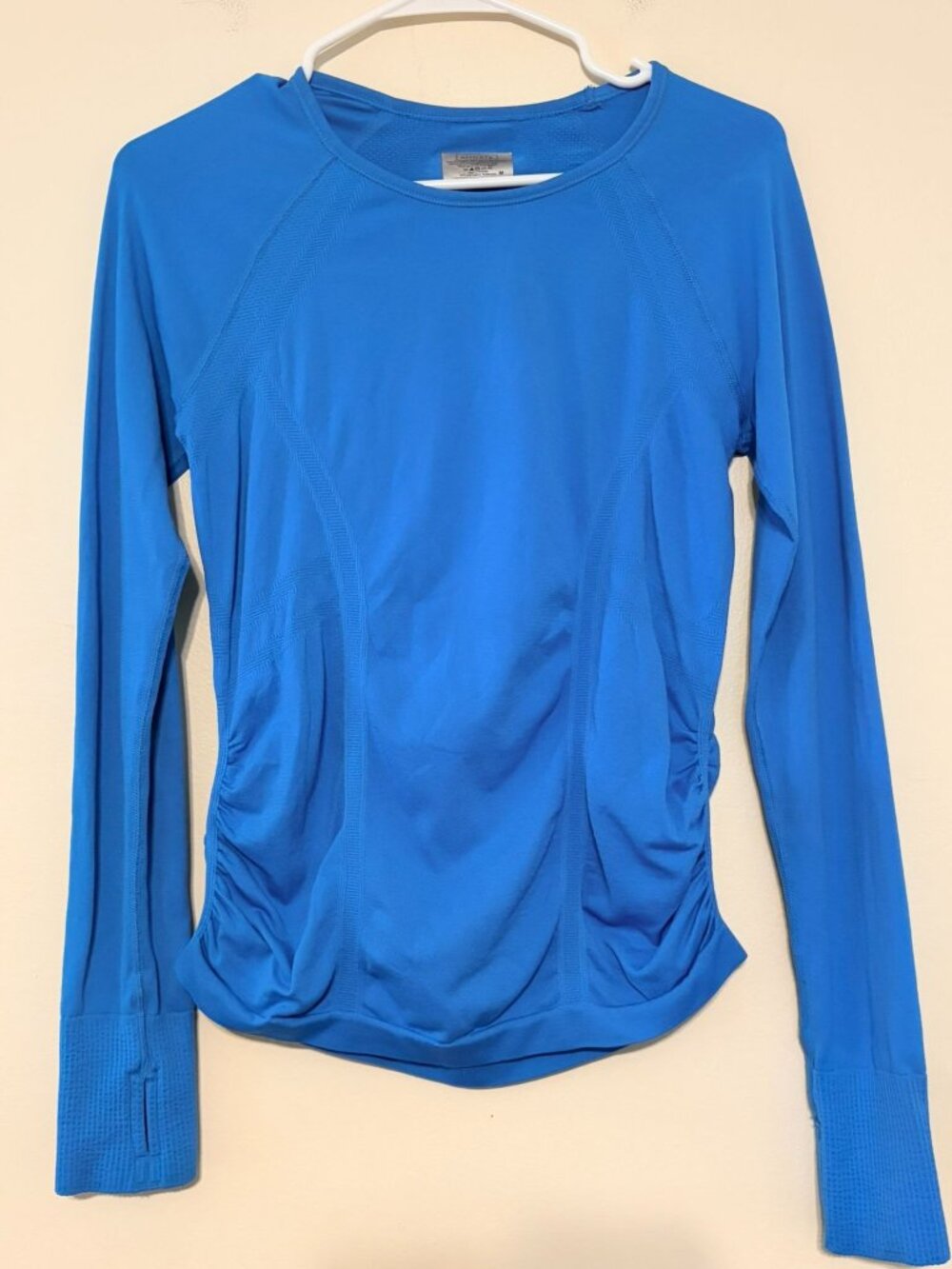 Athleta Fastest Track Long Sleeve Ruched Running Athletic Top Size Medium Blue